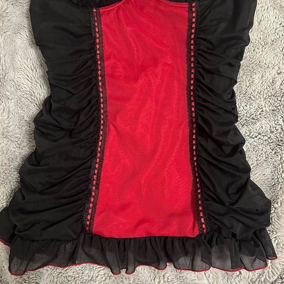 La Vie En Rose Lace Black & Red Babydoll Dress - Picture 6 of 7